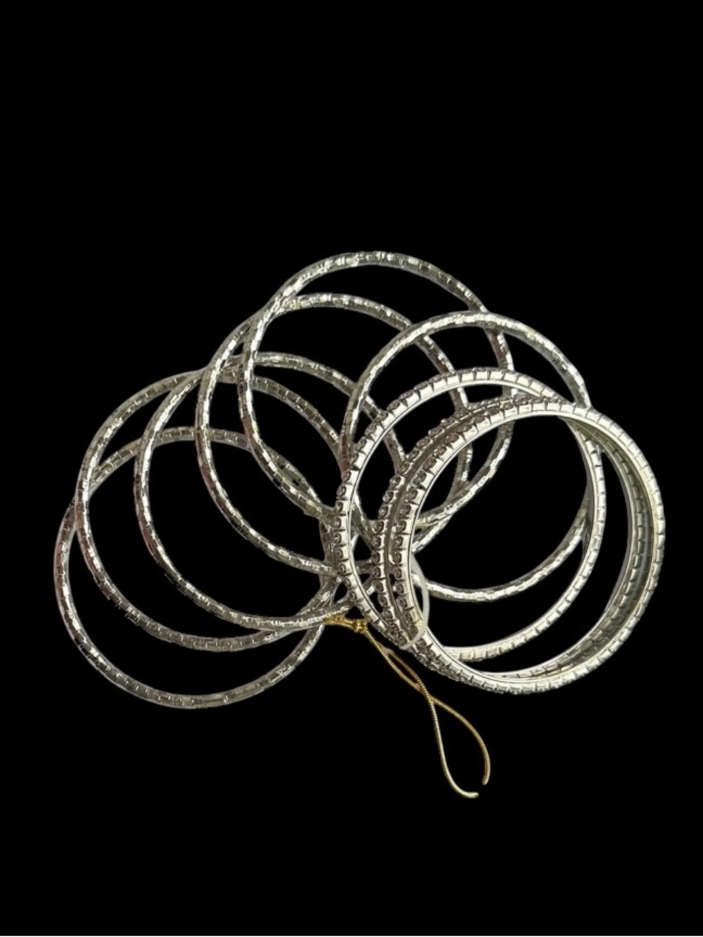 Set of 9 Bebe Silver and Rhinestone Stackable Bangle Bracelets - Picture 4 of 7
